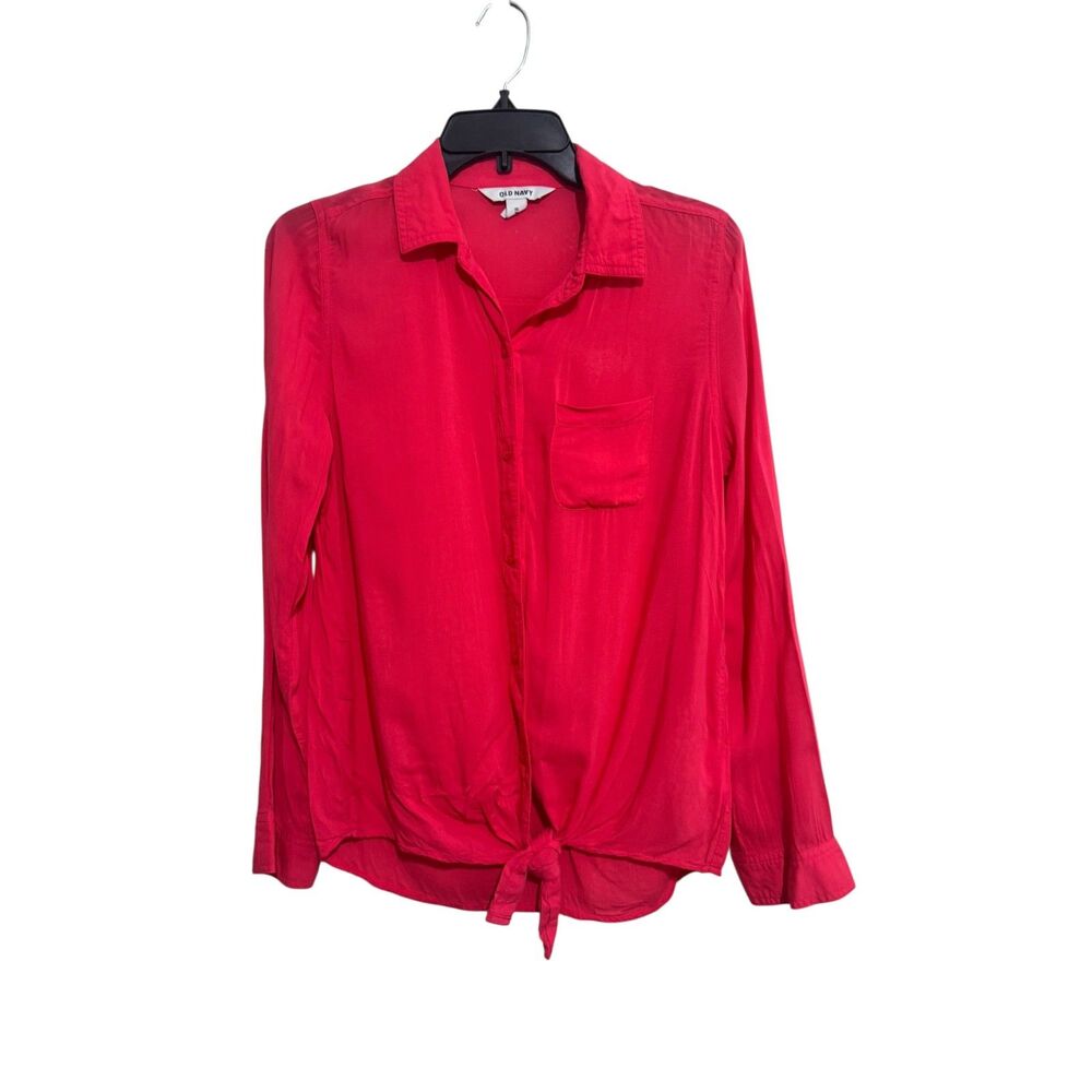Old Navy Fuchsia Long Sleeve Tie-Front Shirt Size S – Casual Lightweight Blouse